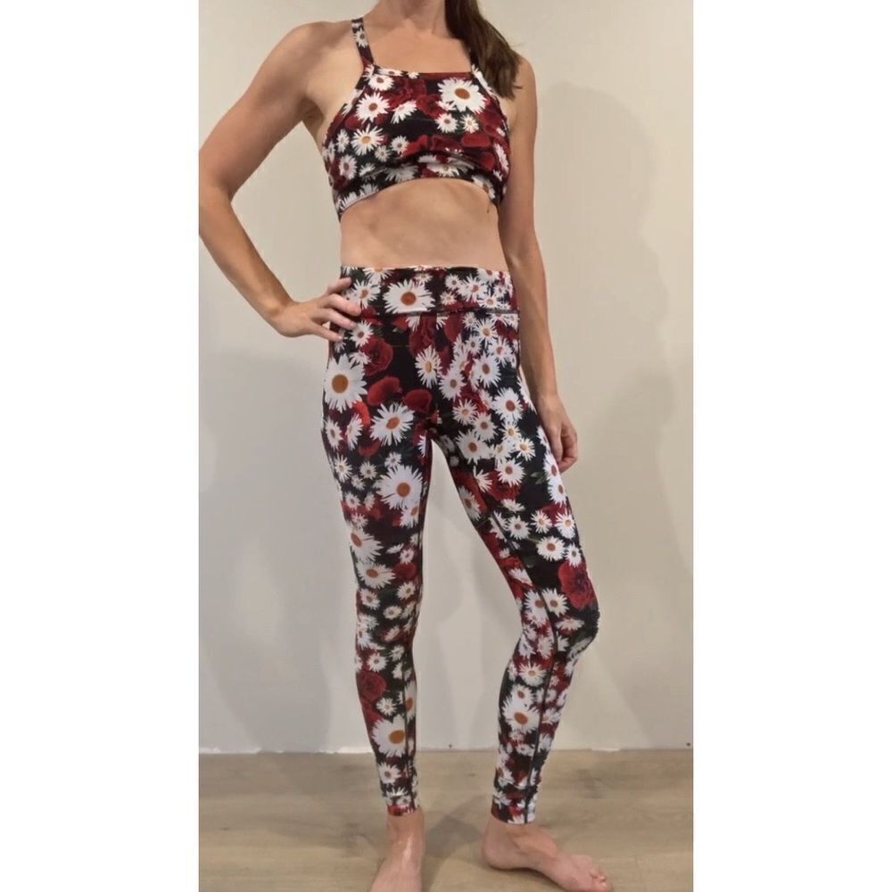 KIRA Grace Daisy Floral Yoga Activewear Matching Set High Waist Leggings Bra S